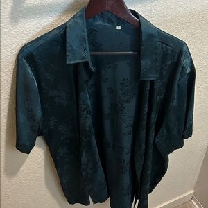 Men's Dark Green Floral Jacket silk